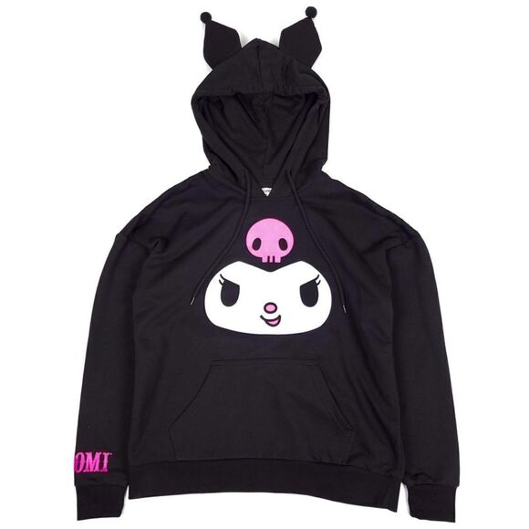 Hot Topic Tops - HOT TOPIC Hello Kitty Kuromi 3D Ears Oversized Fleece Hoodie Kawaii Small Black
